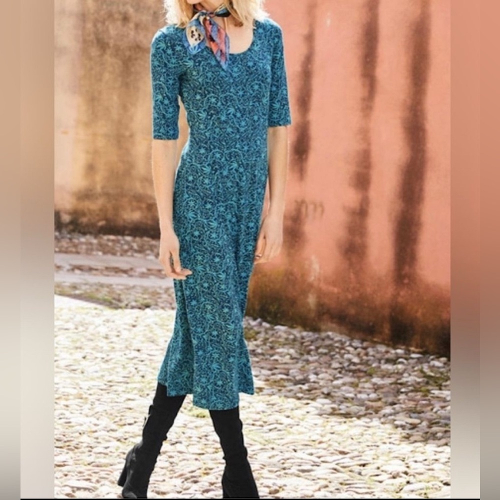 Peruvian Connection  Byzantine Blue Printed midi Dress